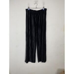 ELLA RAFAELLA Womens Pants Large Black Pleated‎ Velvet Wide Leg Pull On Holiday